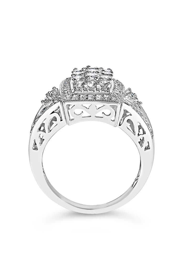 10K Gold 1.0 Ctw Diamond Cluster Halo Flared Band Cocktail Ring, Alternate, color, White Gold