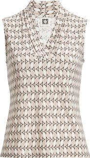 Anne Klein Triple Pleat Geo Print Sleeveless Top
