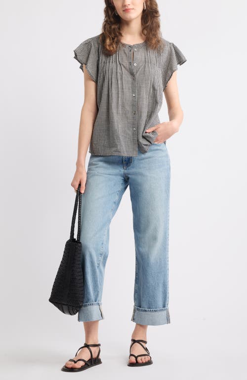 TREASURE & BOND TREASURE & BOND GINGHAM FLUTTER SLEEVE BUTTON-UP TOP 