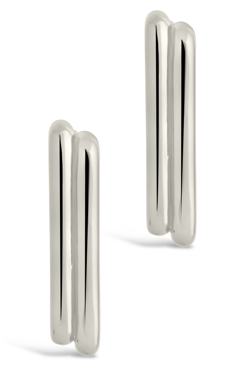Baguette Hoop Earrings, Alternate, color, SILVER
