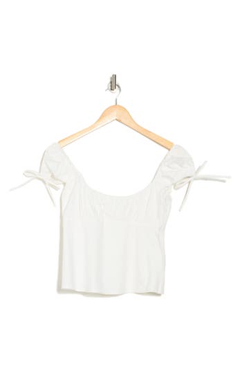 Elodie Shirred Cap Sleeve Cotton Crop Top In Off White