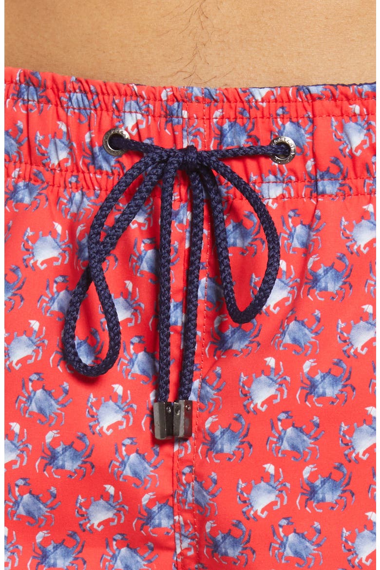Crab Print Swim Trunks, Alternate, color, RUBY