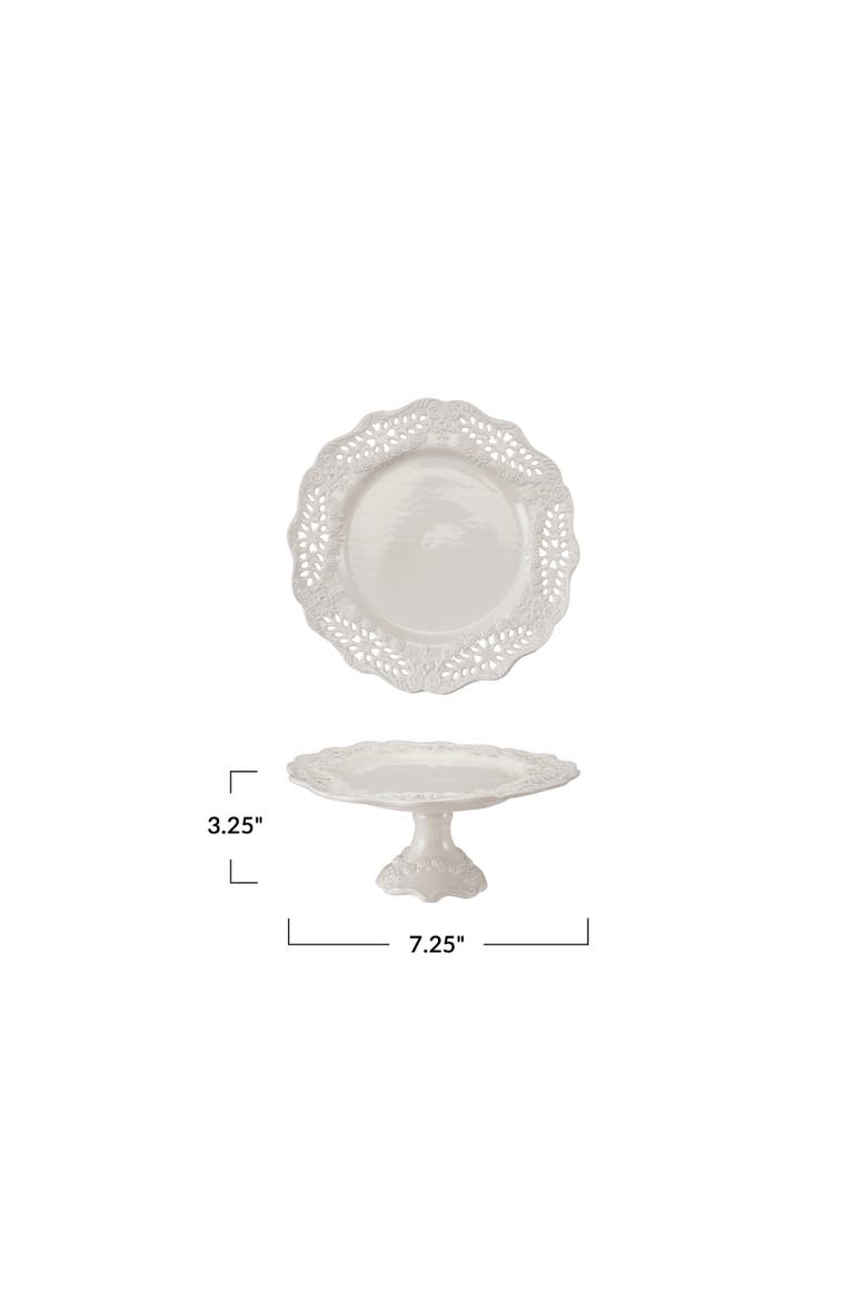 Scalloped Stoneware Lace Pedestal, Alternate, color, White