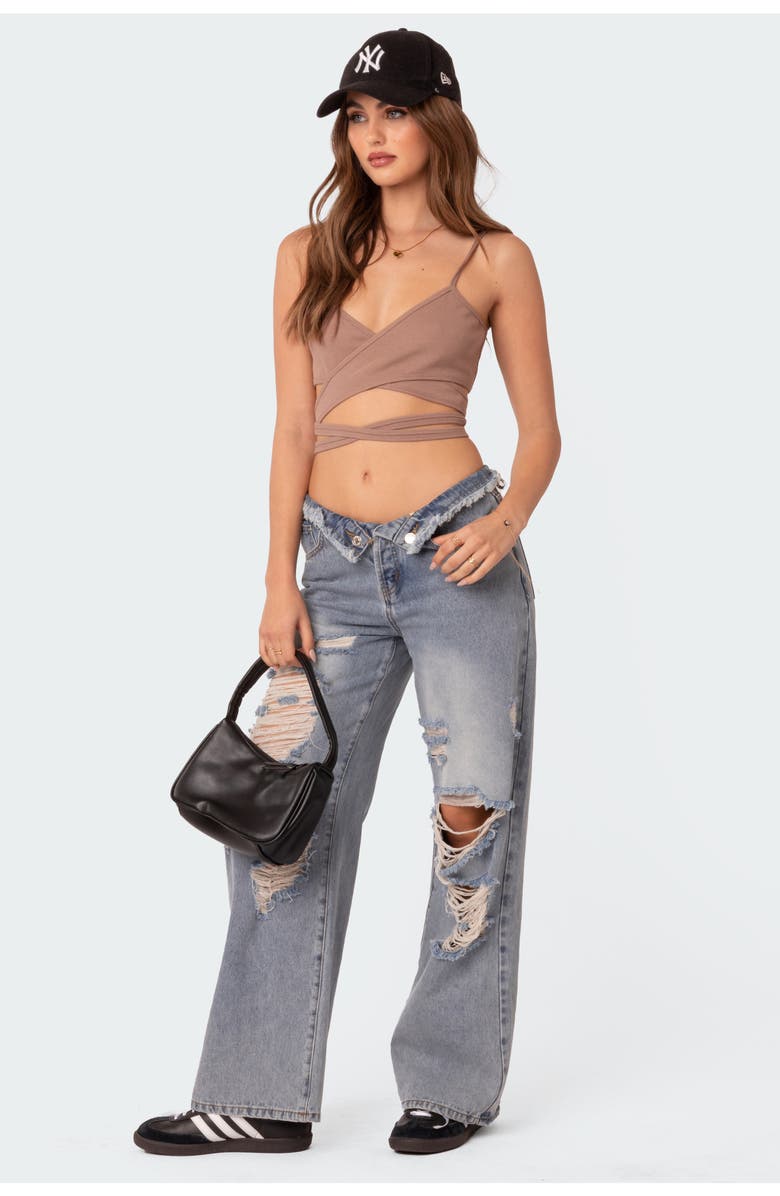 EDIKTED Ribbed Wrap Crop Top, Alternate, color,
