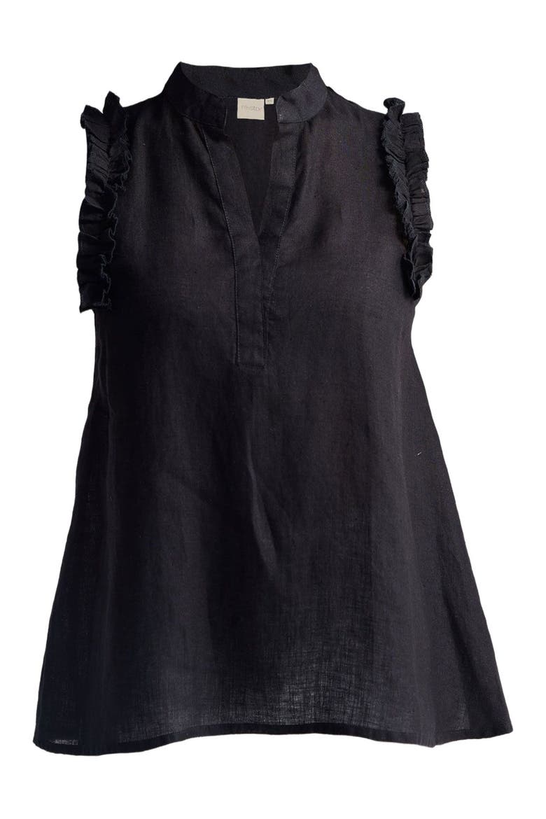 Sleeveless Hemp Top with Ruffles, Alternate, color, Black