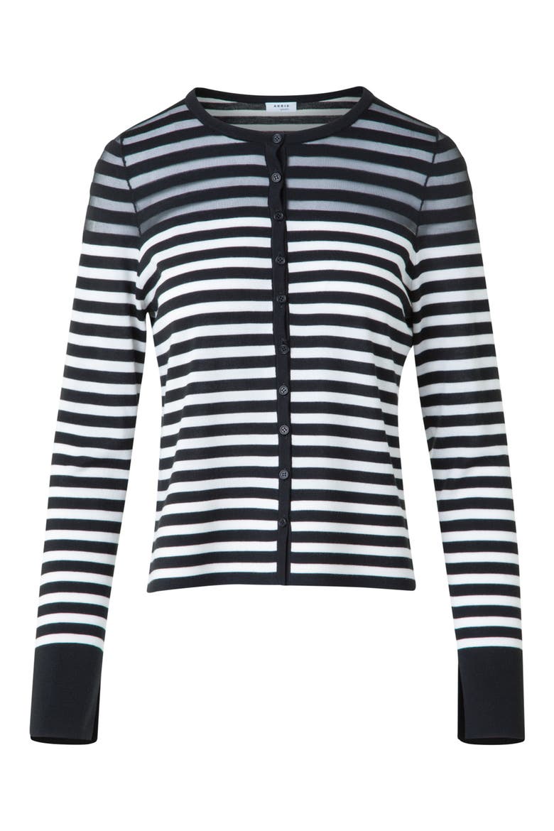Stripe Virgin Wool Blend Cardigan, Alternate, color, BLACK-CREAM