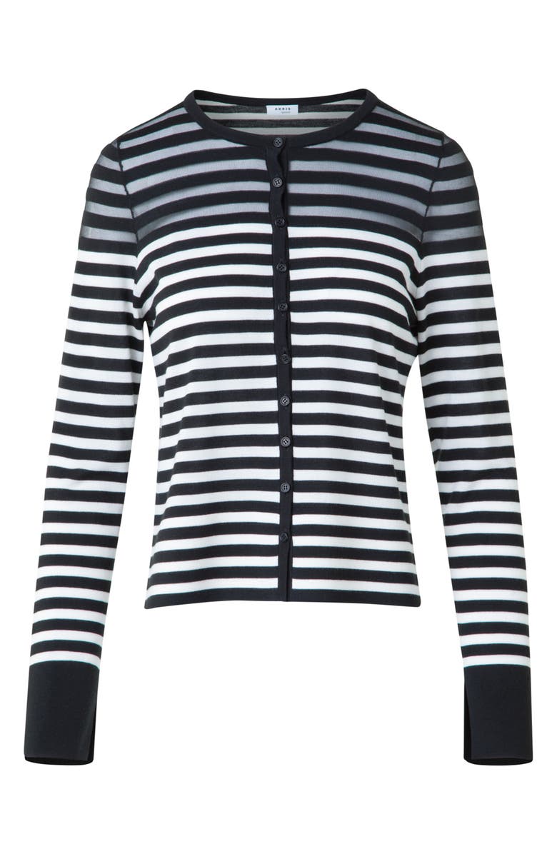 Akris punto Stripe Virgin Wool Blend Cardigan, Alternate, color, Black-Cream