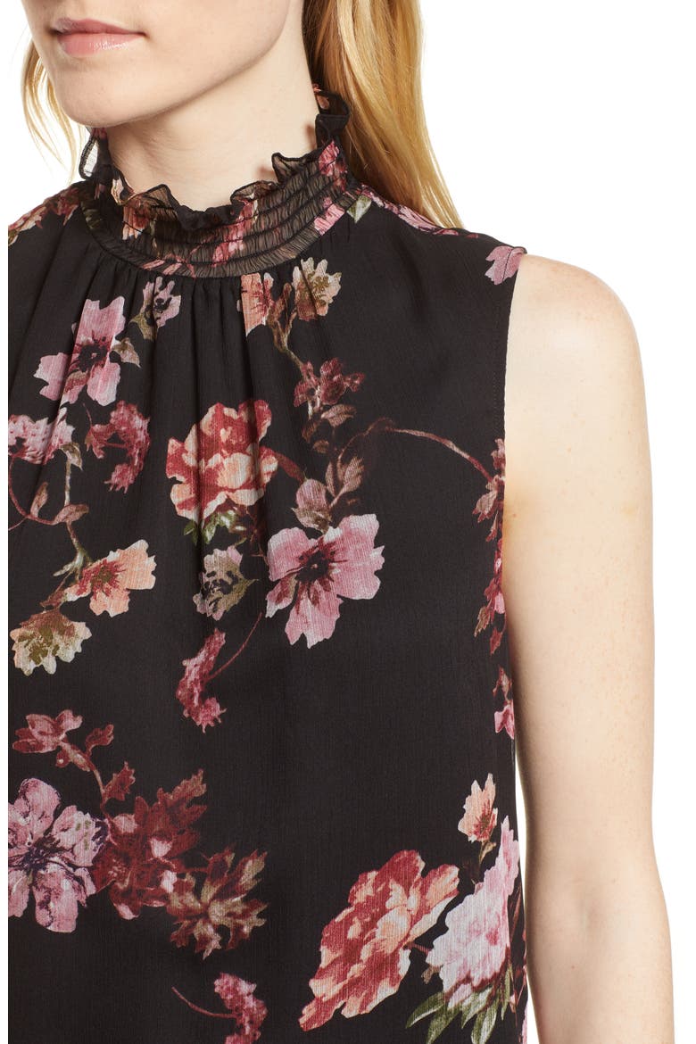 Garden Fleur Ruffle Neck Blouse, Alternate, color, RICH BLACK