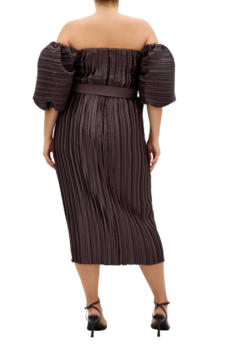 City Chic Krista Off the Shoulder Midi Dress, Alternate, color, Chocolate