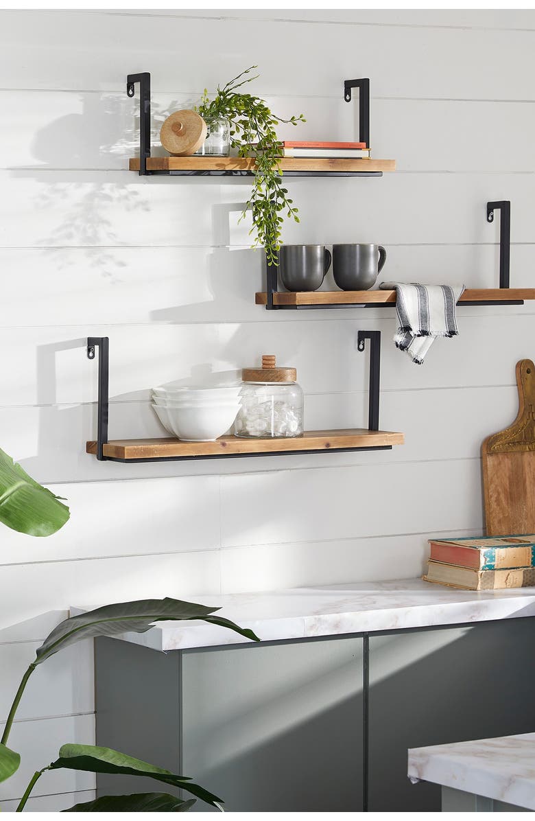SONOMA SAGE HOME Brown Wood Industrial Wall Shelf - Set of 3, Alternate, color, Brown