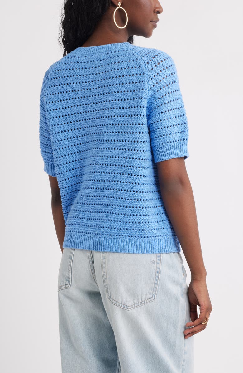 Treasure & Bond Open Stitch Short Sleeve Cotton Cardigan, Alternate, color, Blue Provence