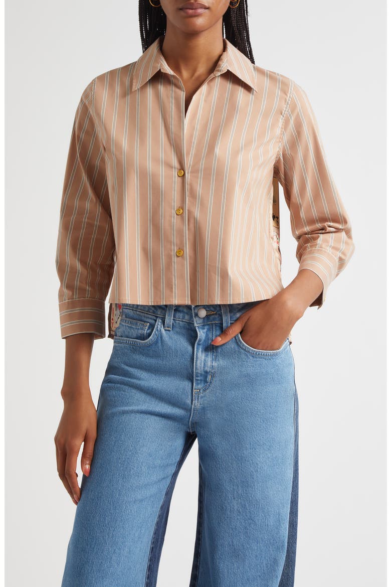 Fawn Stripe Stretch Organic Cotton Blend Button-Up Shirt, Main, color, FWN STRPE/TAN MLT WESTERN CARD