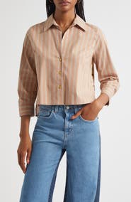 L'AGENCE Fawn Stripe Stretch Organic Cotton Blend Button-Up Shirt