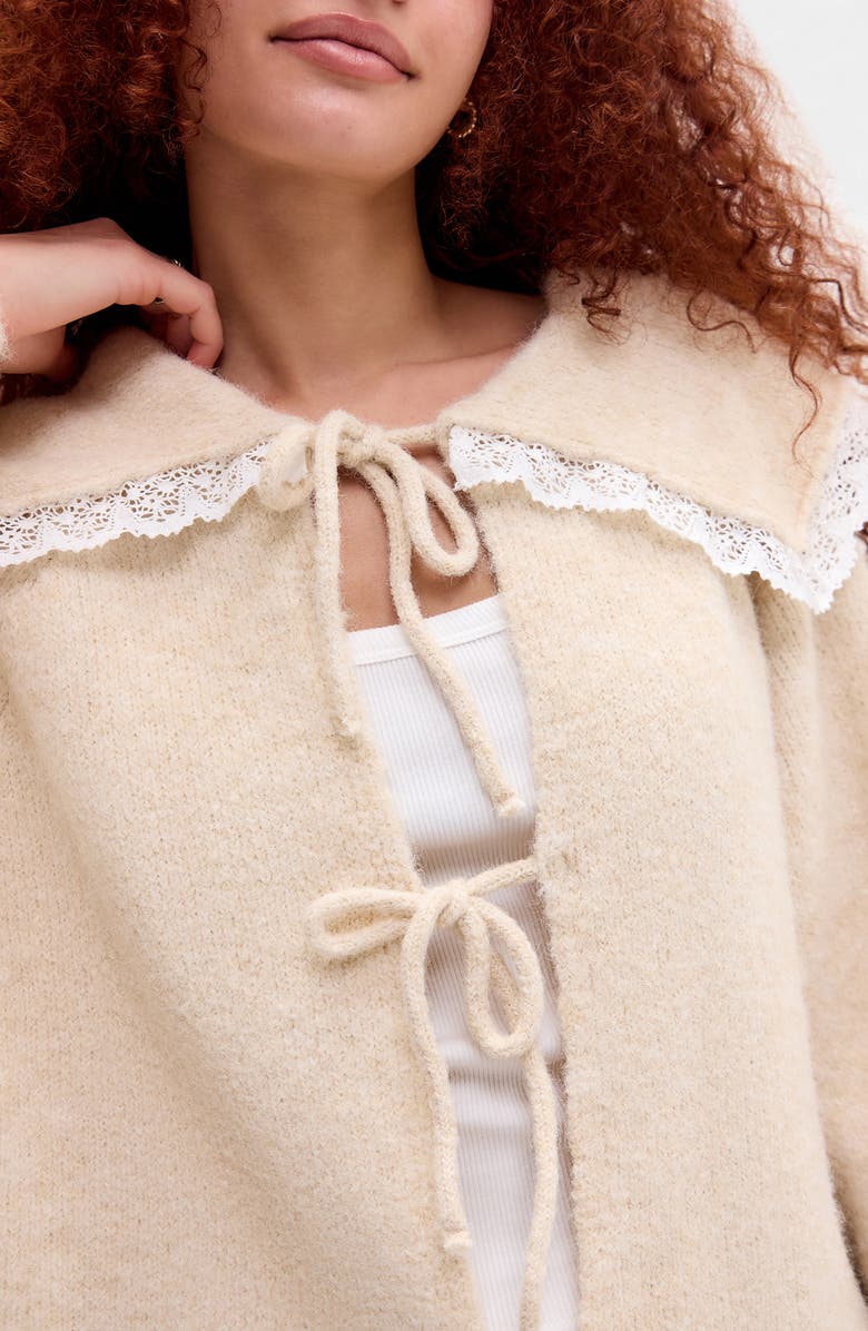 BDG Urban Outfitters Lace Trim Tie Front Cardigan, Alternate, color, Cream