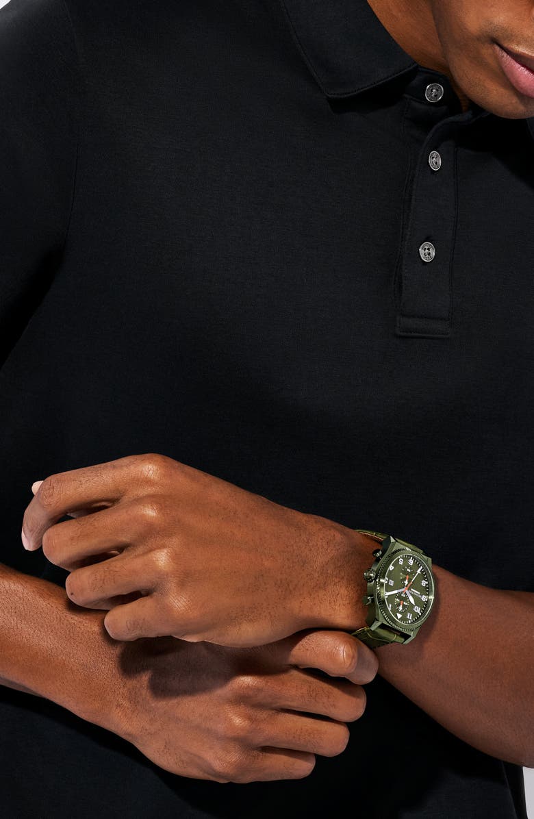 Michael Kors Panorama Chronograph Croc Embossed Leather Strap Watch, 44mm, Alternate, color, Green