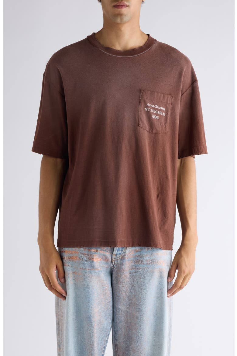 Exford U 1996 Distressed Cotton & Hemp Pocket T-Shirt, Main, color, CHOCOLATE BROWN