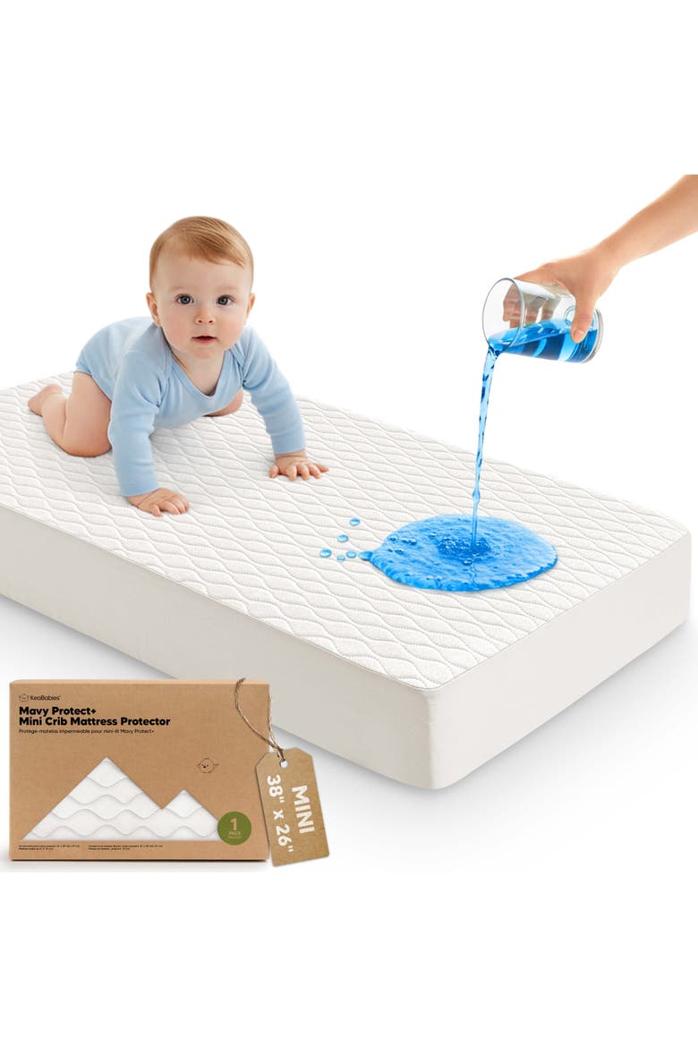 1-Pack Mavy Protect+ Waterproof Mini Crib Mattress Protector, Main, color, Soft White