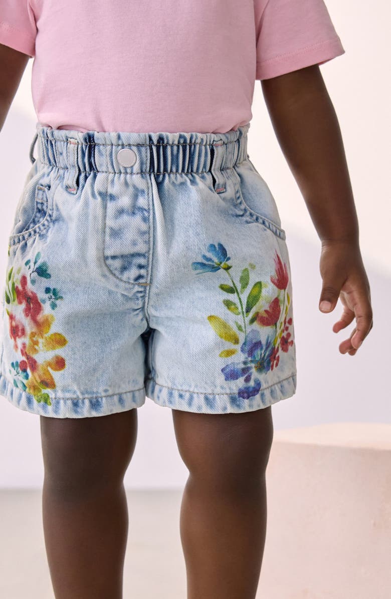 NEXT Kids' Floral Denim Shorts, Alternate, color, Blue