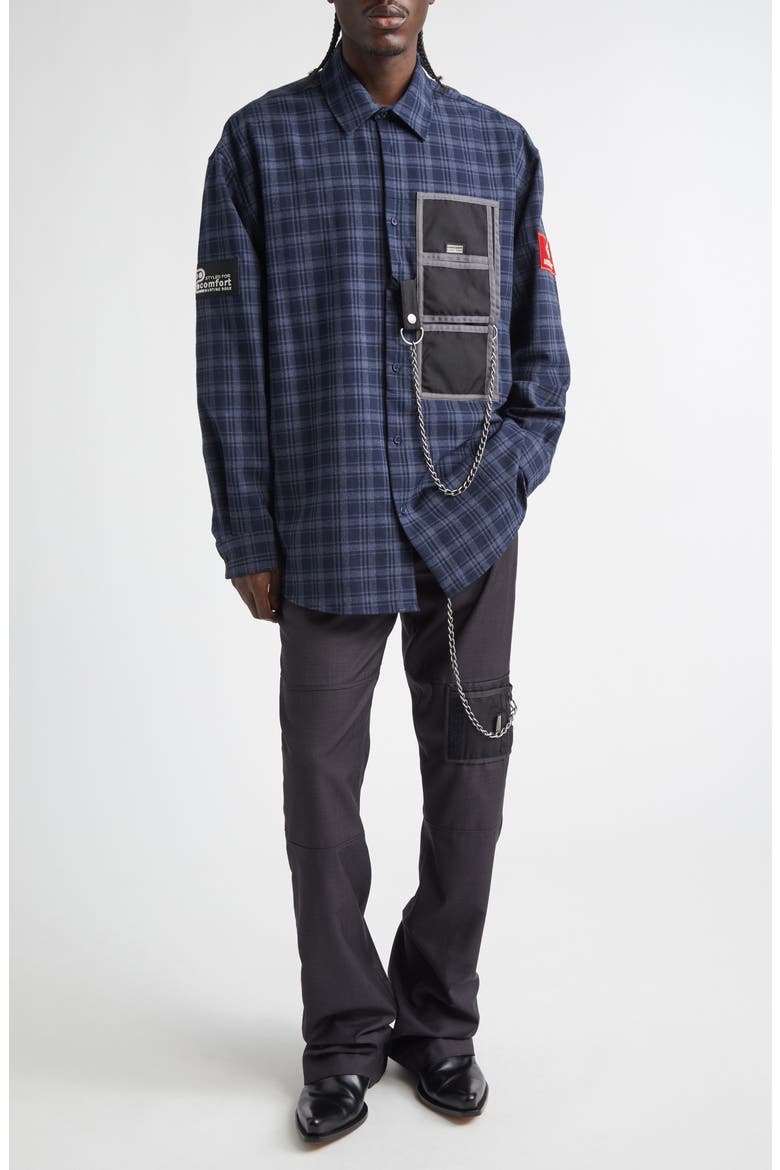Wallet Chain Plaid Flannel Button-Up Shirt, Alternate, color, BLUE