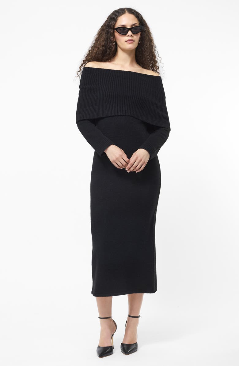 French Connection Emilia Off the Shoulder Long Sleeve Maxi Sweater Dress, Alternate, color, Black