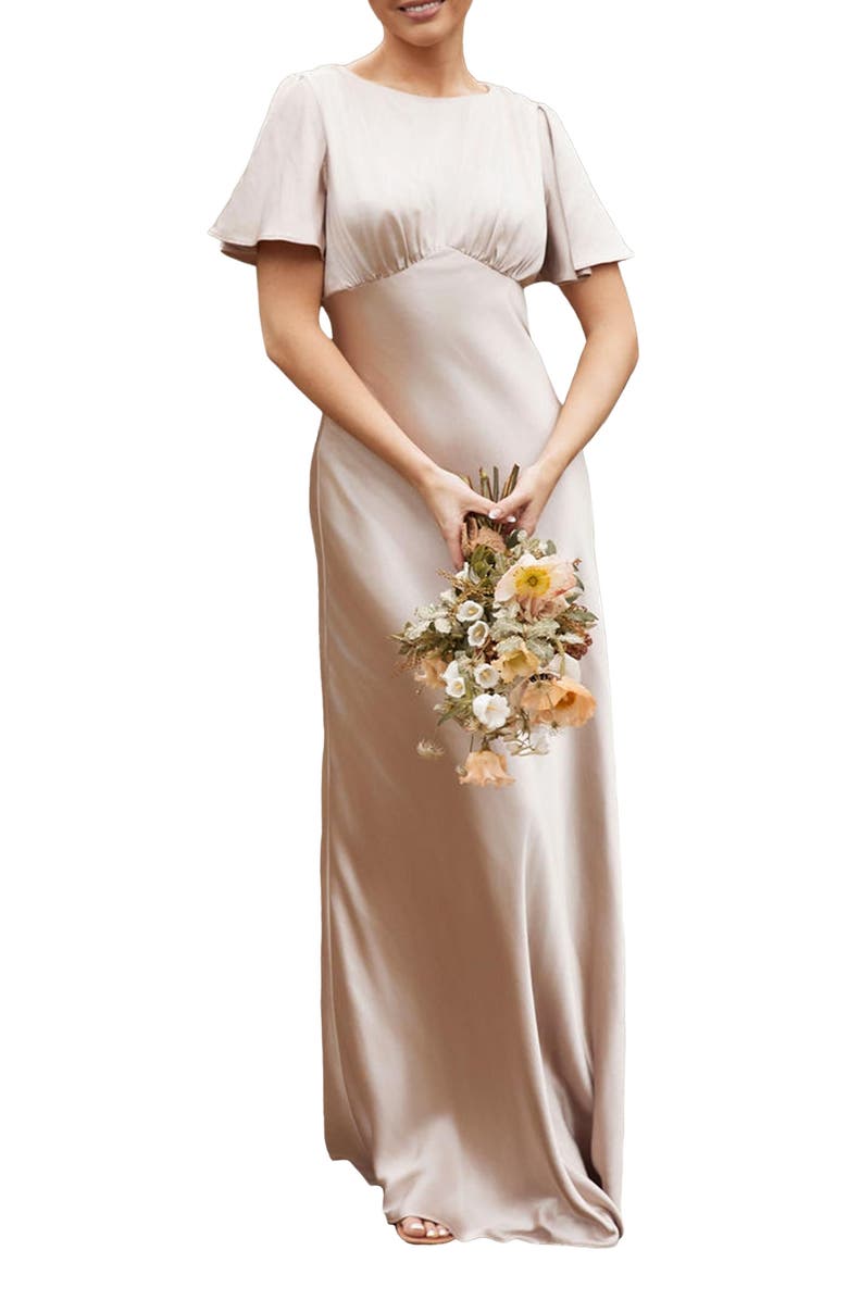 Six Stories Gathered Bust Satin Bridesmaid Dress, Alternate, color, Oyster