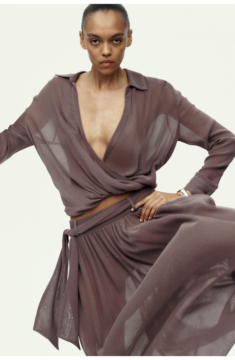 H&M Wrap blouse, Main, color, Dark Mauve