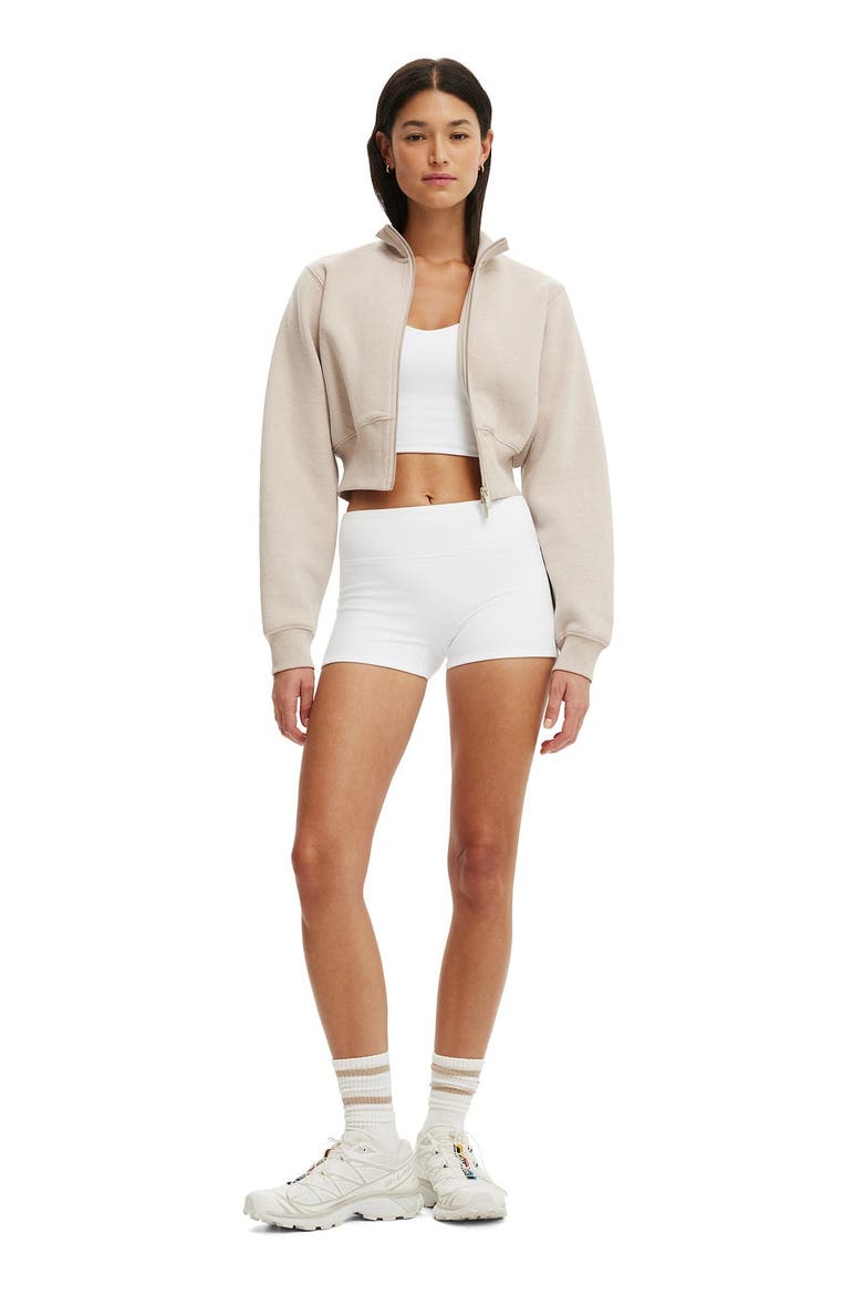 Women's Active Plush Fitted Zip Through, Alternate, color, Sesame Marle