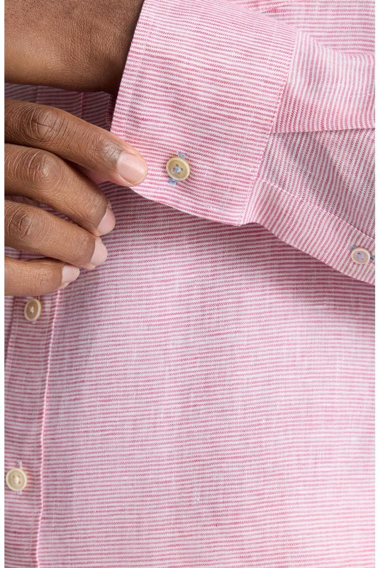 Stripe Wrinkle Resistant Linen Button-Up Shirt, Alternate, color, PINK