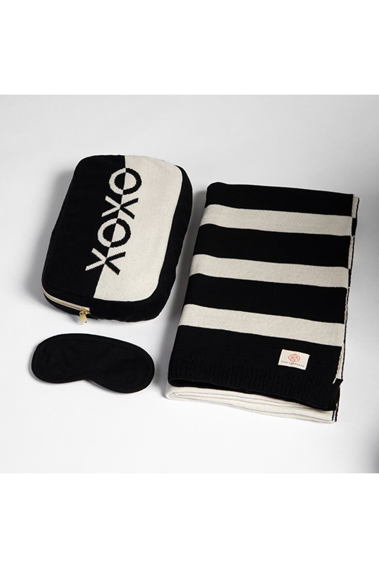 Dual Organic Cotton Travel Blanket and Eye Mask Set, Main, color, Black