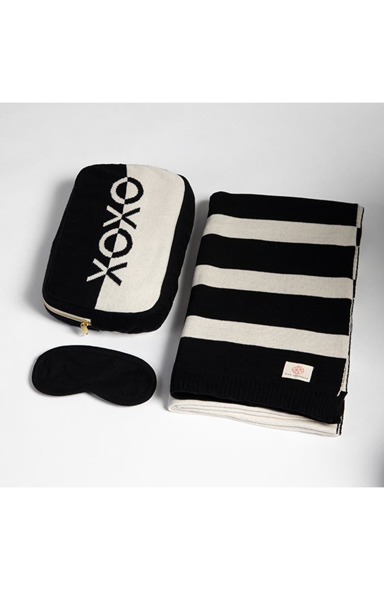 Pink Lemonade Dual Organic Cotton Travel Blanket and Eye Mask Set, Main, color, Black