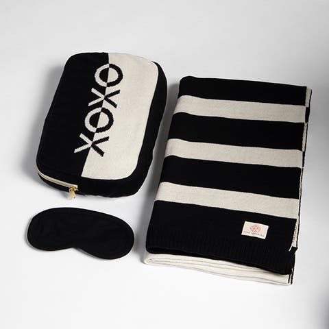 Dual Organic Cotton Travel Blanket and Eye Mask Set