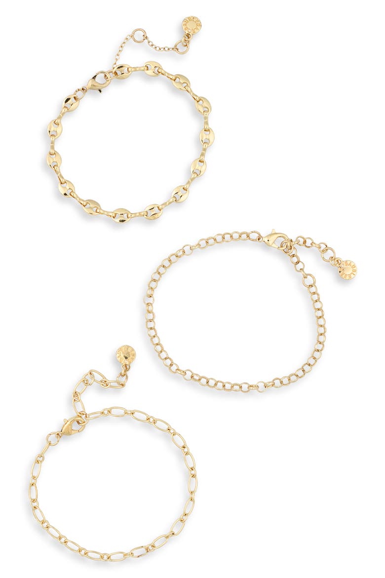 Set of 3 Chain Bracelets, Main, color, GOLD