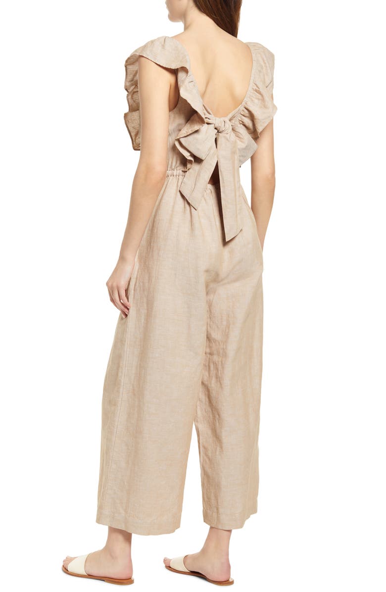 Madewell Linen Blend Ruffle Tie-Back Jumpsuit, Alternate, color,
