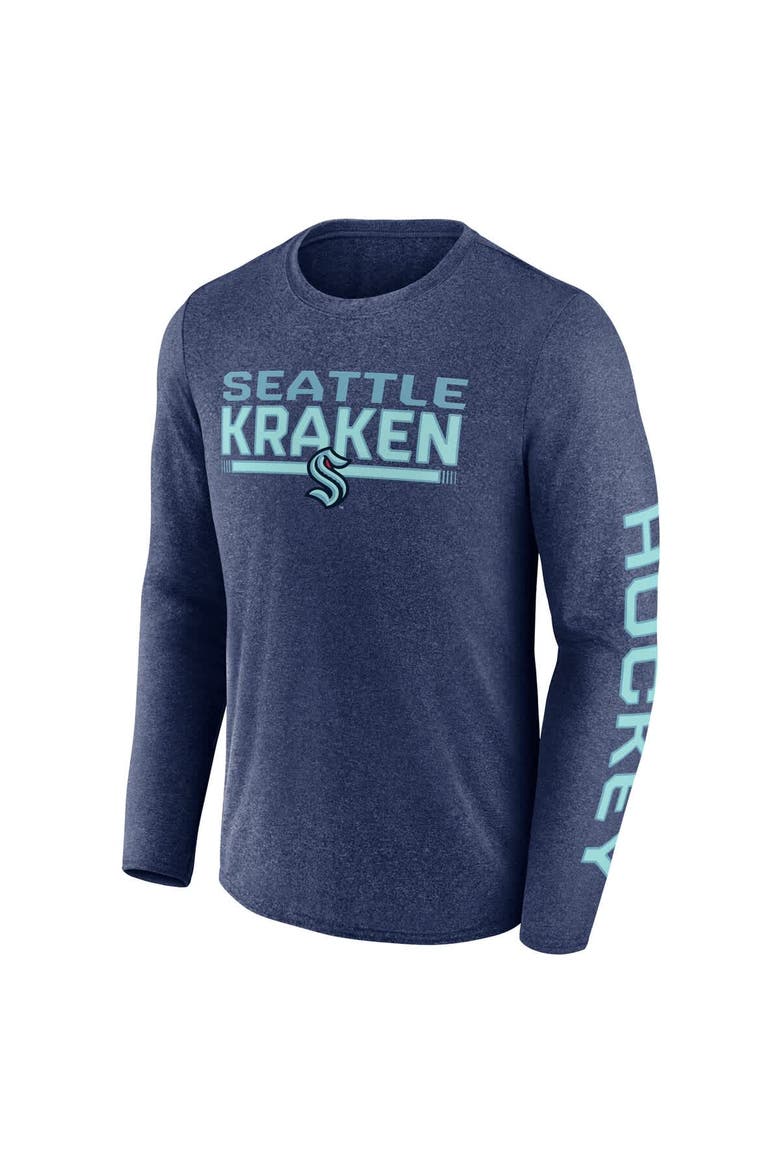 Men's Fanatics Heather Deep Sea Blue Seattle Kraken Sweep Iconic Synthetic Long Sleeve T-Shirt, Alternate, color, Heather Navy