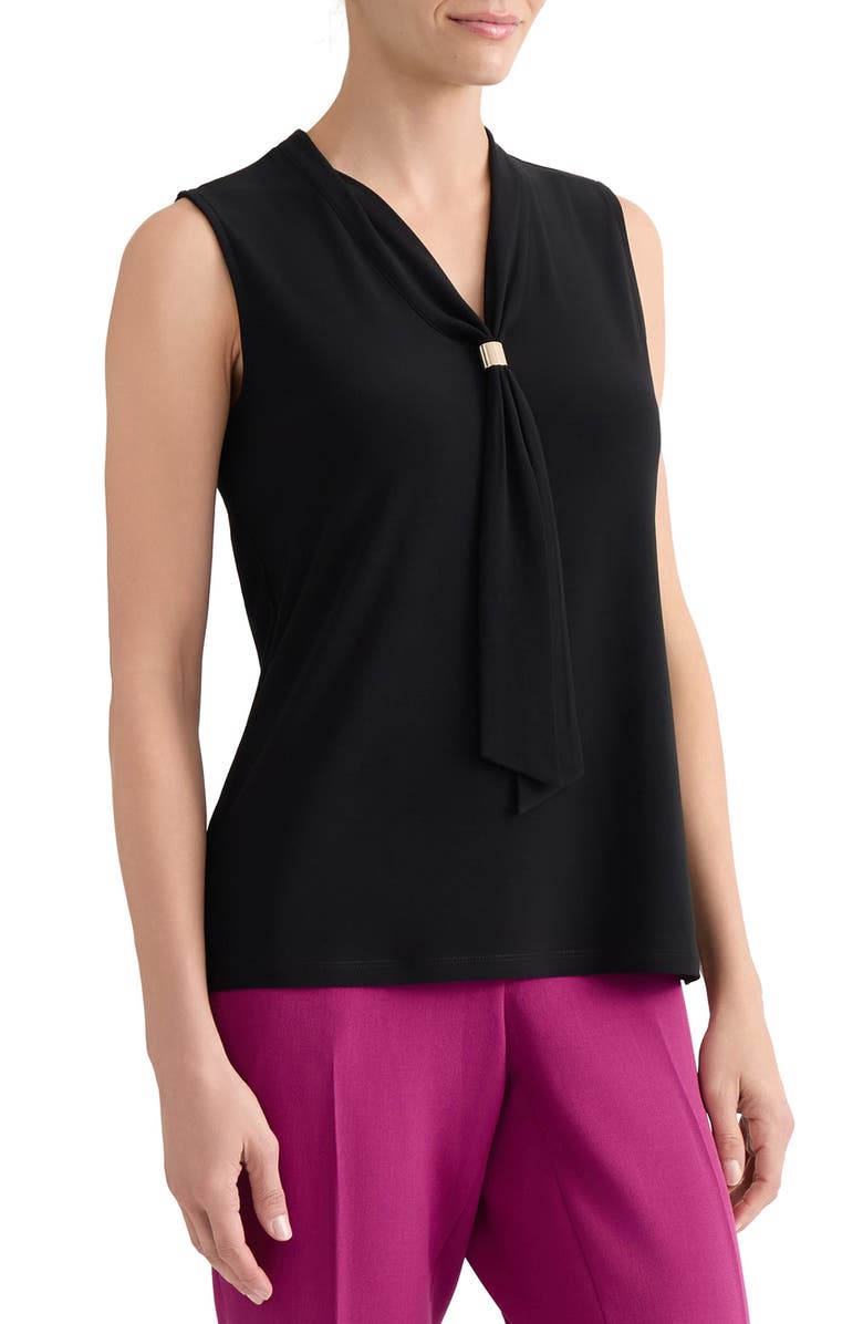 KASPER Tie Neck Sleeveless Top, Alternate, color, Black