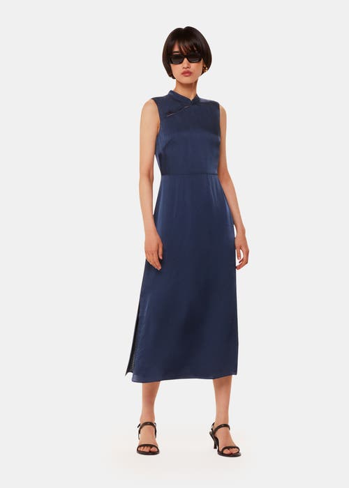 Whistles Aria Satin Sleeveless Midi Dress in Navy at Nordstrom, Size 2