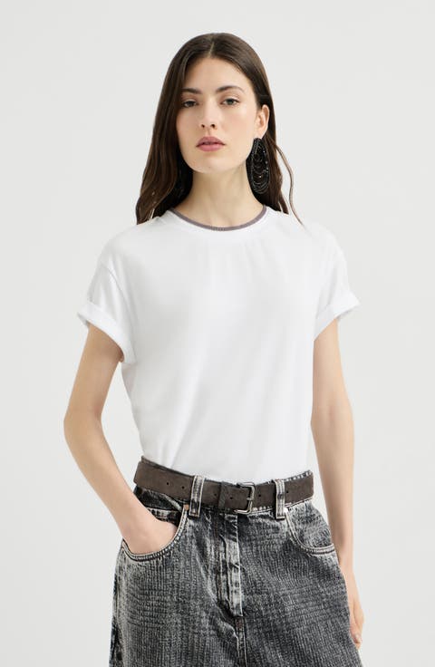 Stretch cotton jersey t-shirt with monili
