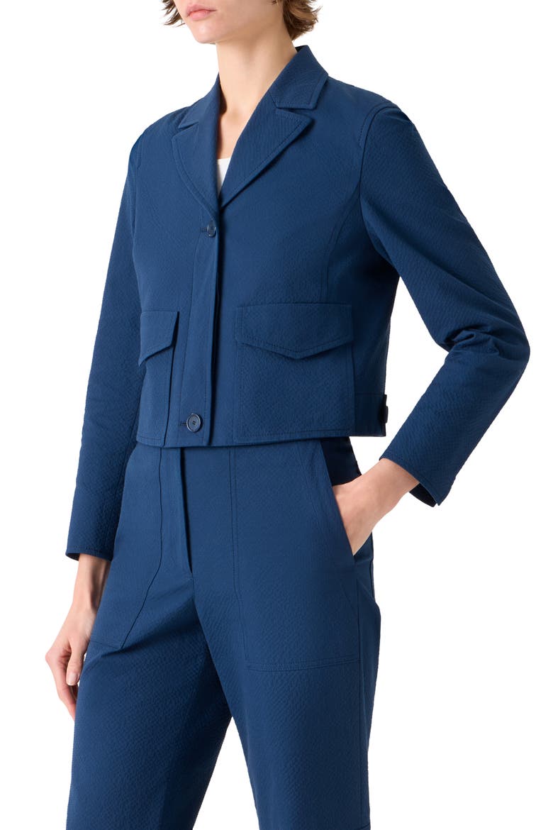Straight Fit Cotton Stretch Seersucker Jacket, Alternate, color, DARK BLUE