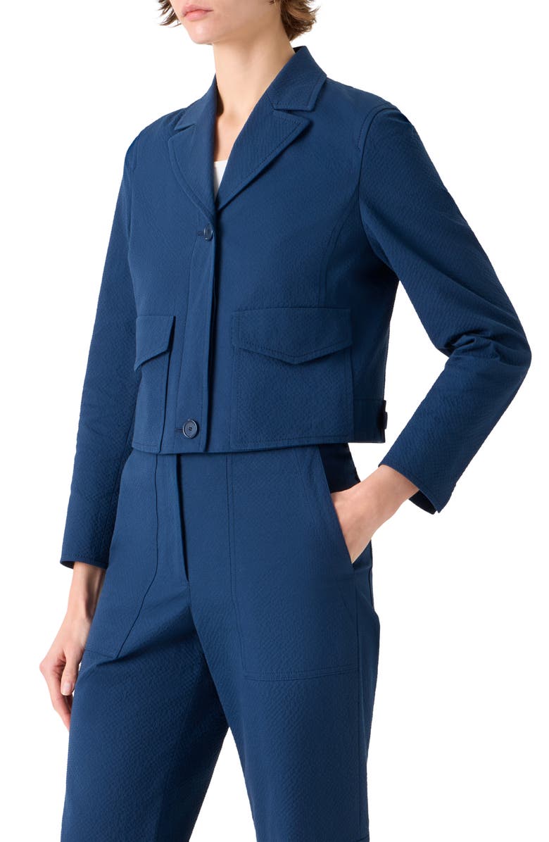 Akris punto Straight Fit Cotton Stretch Seersucker Jacket, Alternate, color, Dark Blue