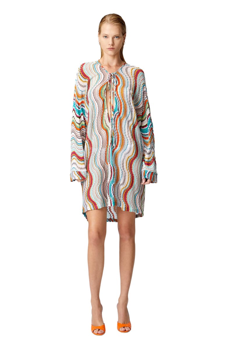 Missoni Long-sleeved Cover-up Kaftan With Lamé Wave Motif, Main, color,