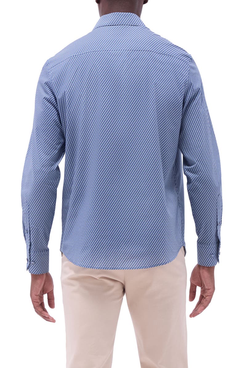 Bugatchi Axel Geo Print Shaped Fit Stretch Cotton Button-Up Shirt, Alternate, color, Steel