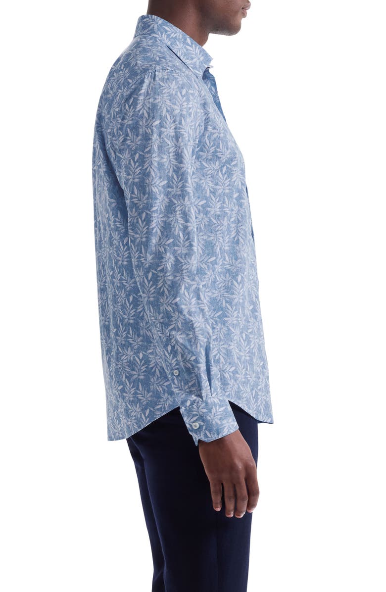 Bugatchi Julian Shaped Fit Leaf Print Cotton Button-Up Shirt, Alternate, color, Air Blue