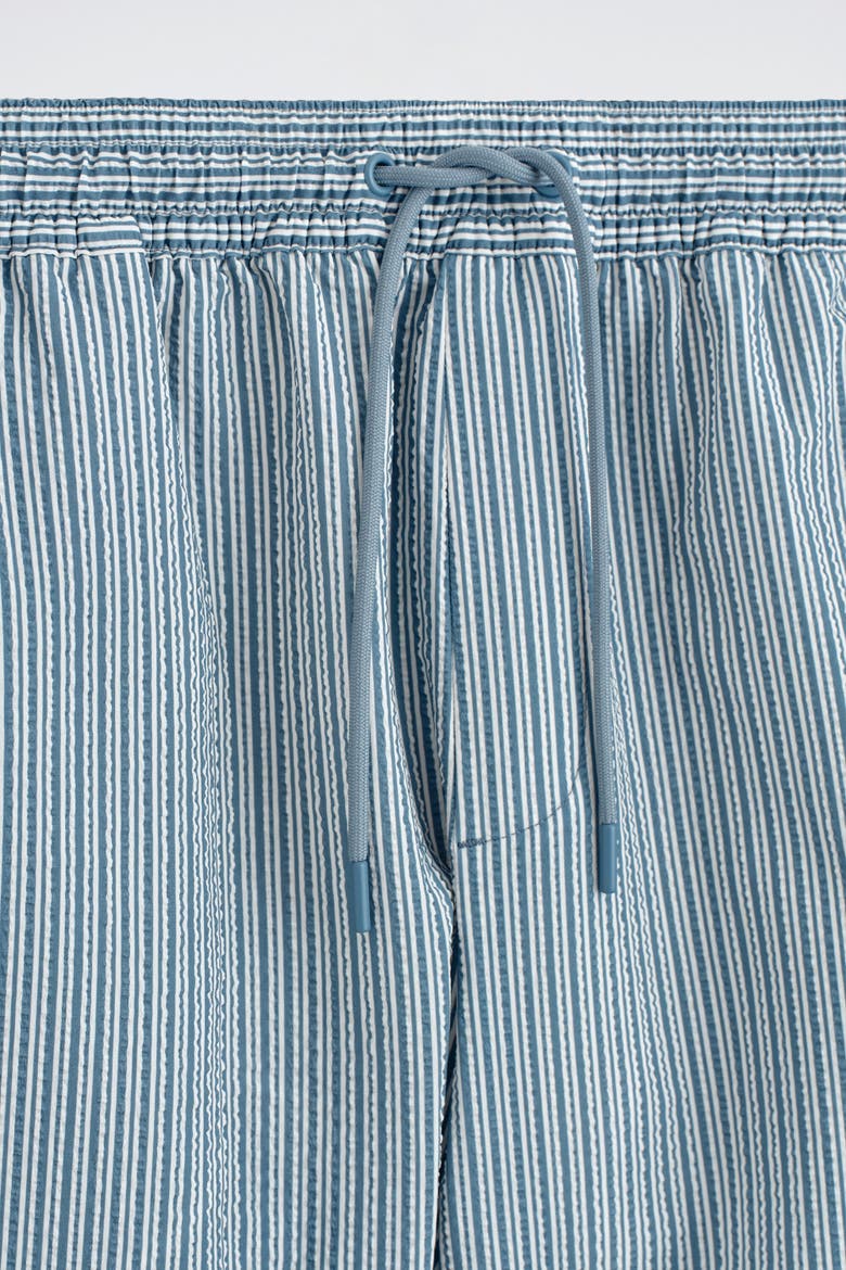 Striped Seersucker Drawstring Swim Trunks, Alternate, color, BLUE / STRIPED