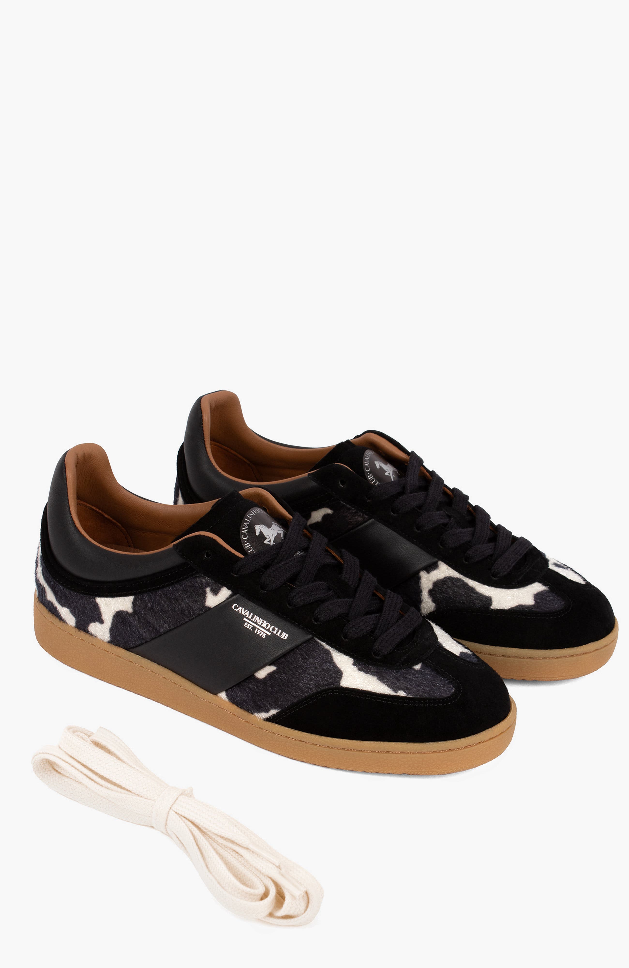 Club Cow Print Leather Sneakers, Alternate, color, Black / White