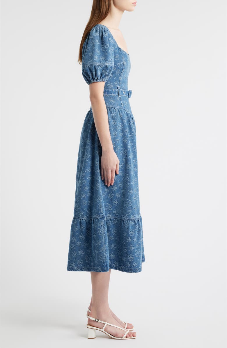 ZOE AND CLAIRE Jacquard Denim Belted Midi Dress, Alternate, color, Denim