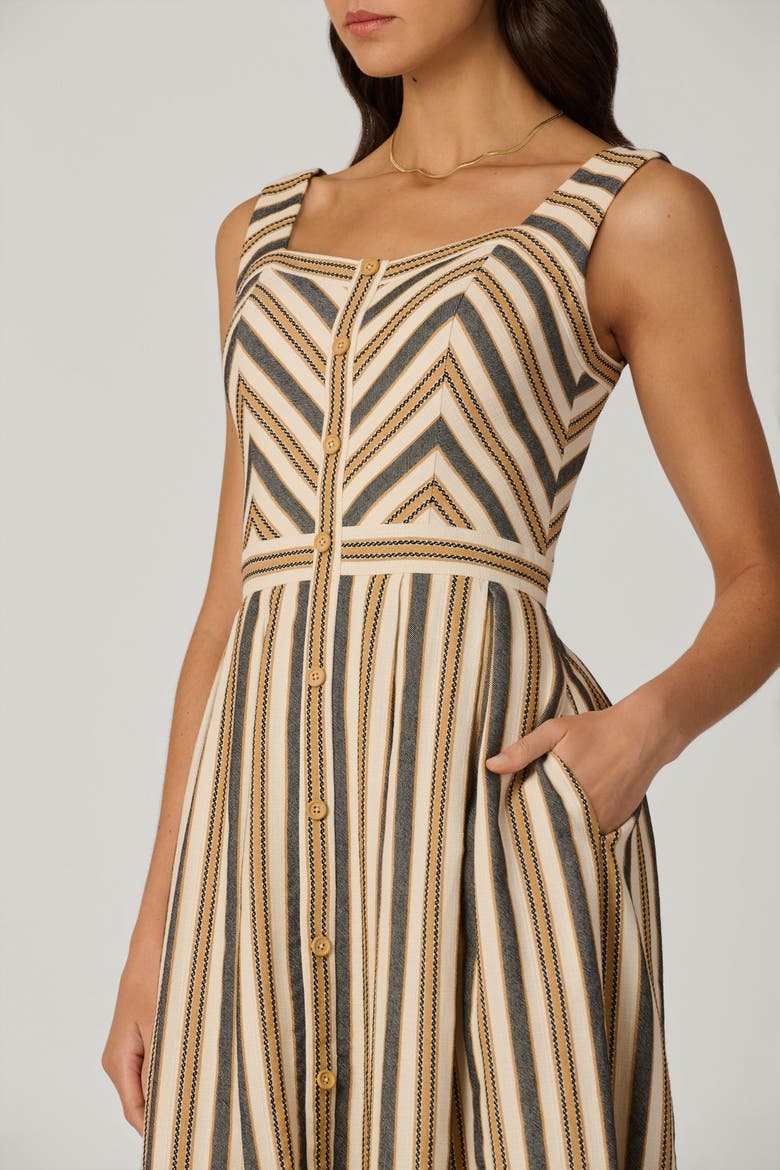 Lyda Contrast Stripe Jacquard Dress, Alternate, color, Sand/Ivory/Jet