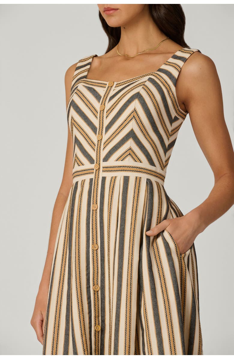 Shoshanna Lyda Contrast Stripe Jacquard Dress, Alternate, color, Sand/Ivory/Jet