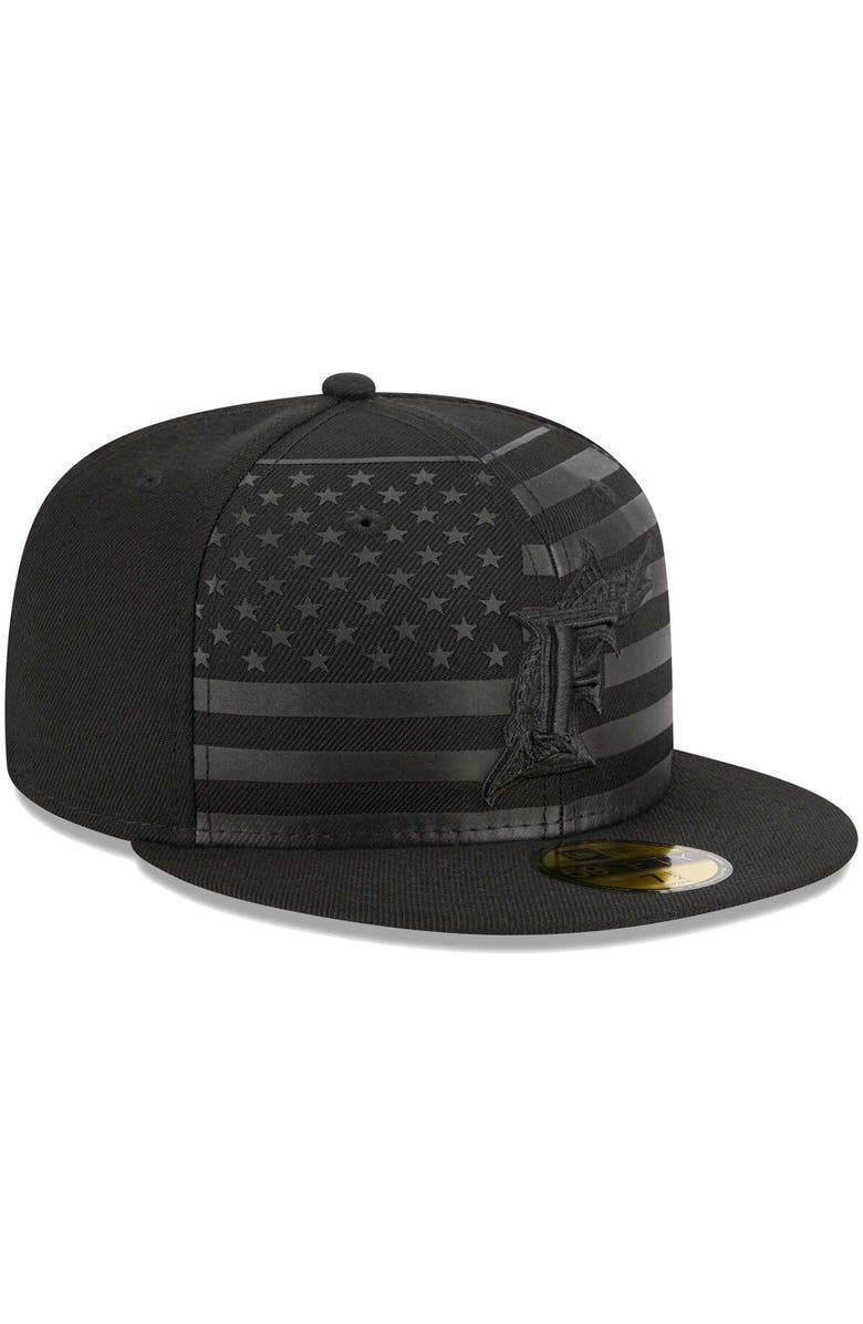 New Era Men's New Era Black Florida Marlins Cooperstown Collection Tonal Flag 59FIFTY Fitted Hat, Alternate, color, 
