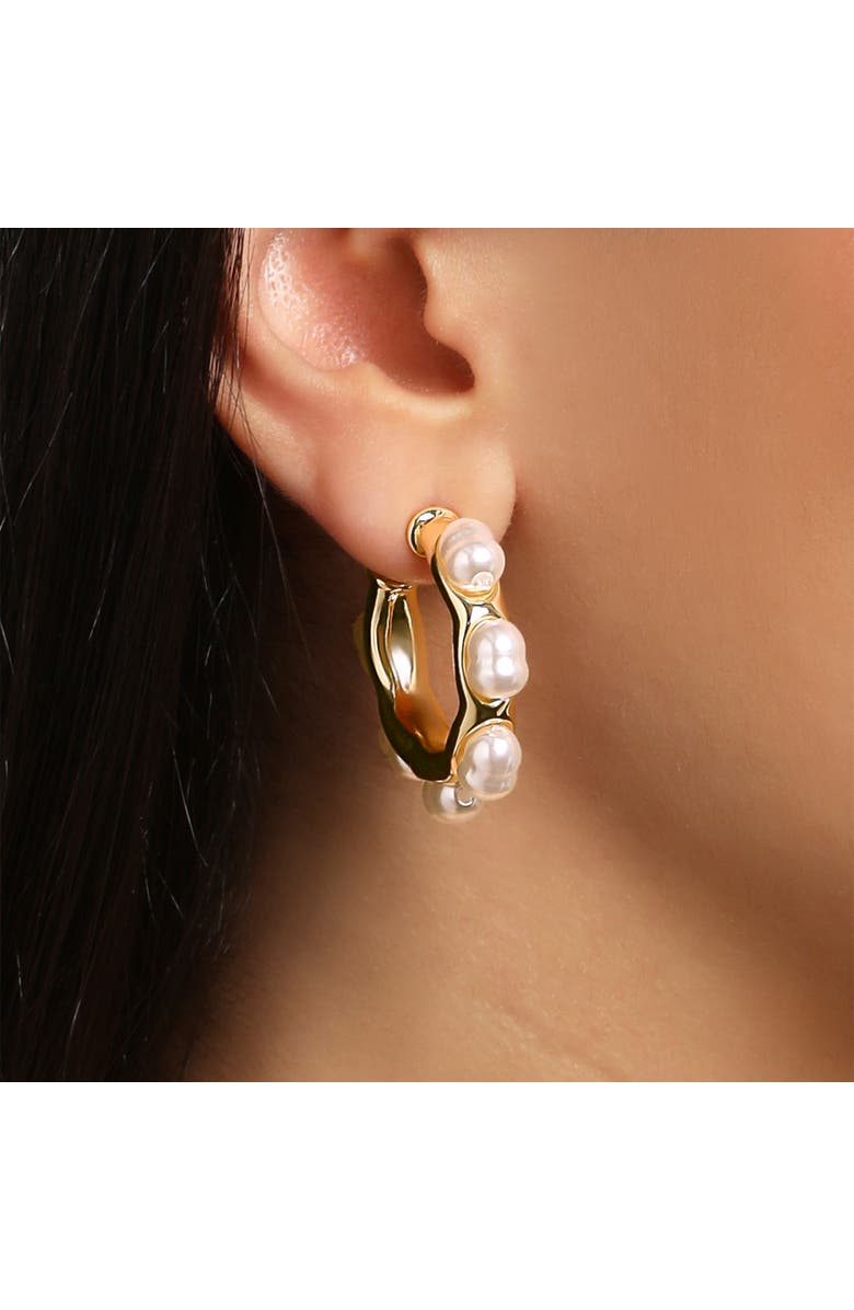 BCBG Pearl Hoop Earrings, Alternate, color, Gold