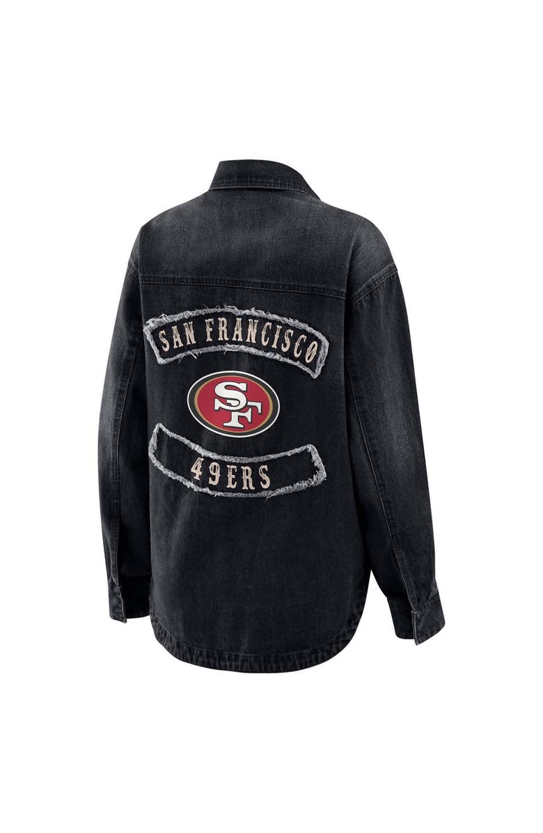 WEAR by Erin Andrews Women's WEAR by Erin Andrews Black San Francisco 49ers Washed Oversized Denim Full-Snap Shacket, Alternate, color, Black